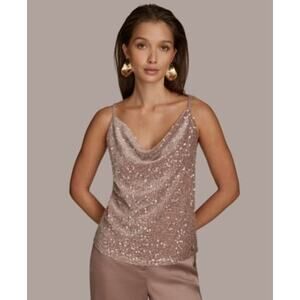 Donna Karan NY Sequined Cowl Neck Camisole Pink Size Large NWT
